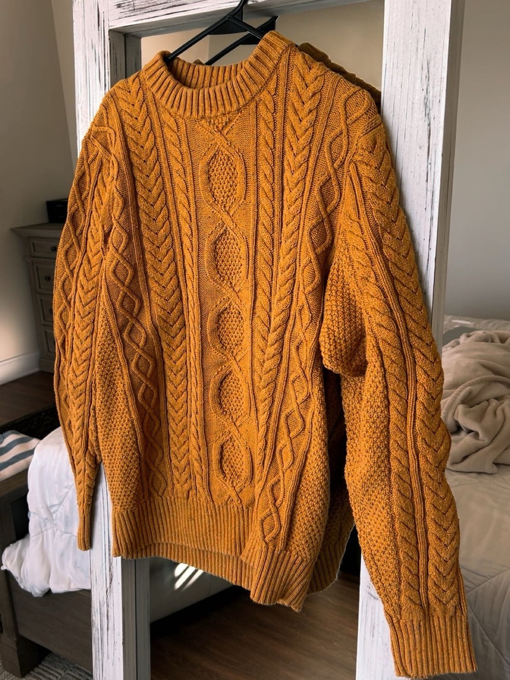 Men’s Cable Knit Crewneck Sweater - Mustard